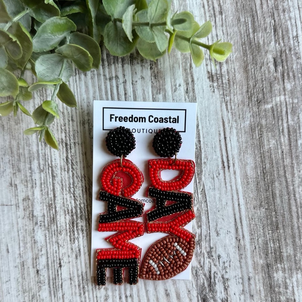 Red and Black Beaded Game Day Earrings